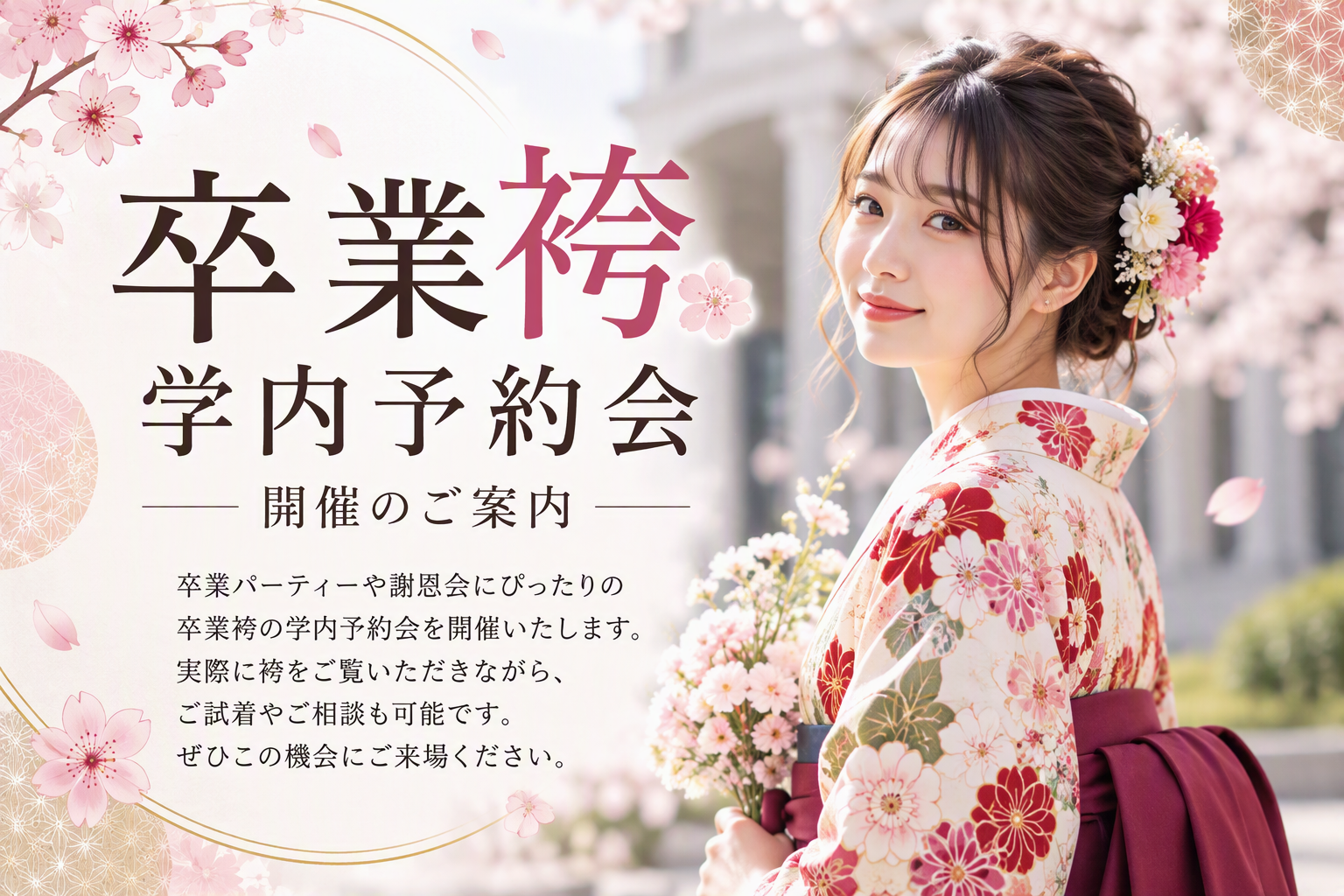 「卒業袴 学内予約会開催！」